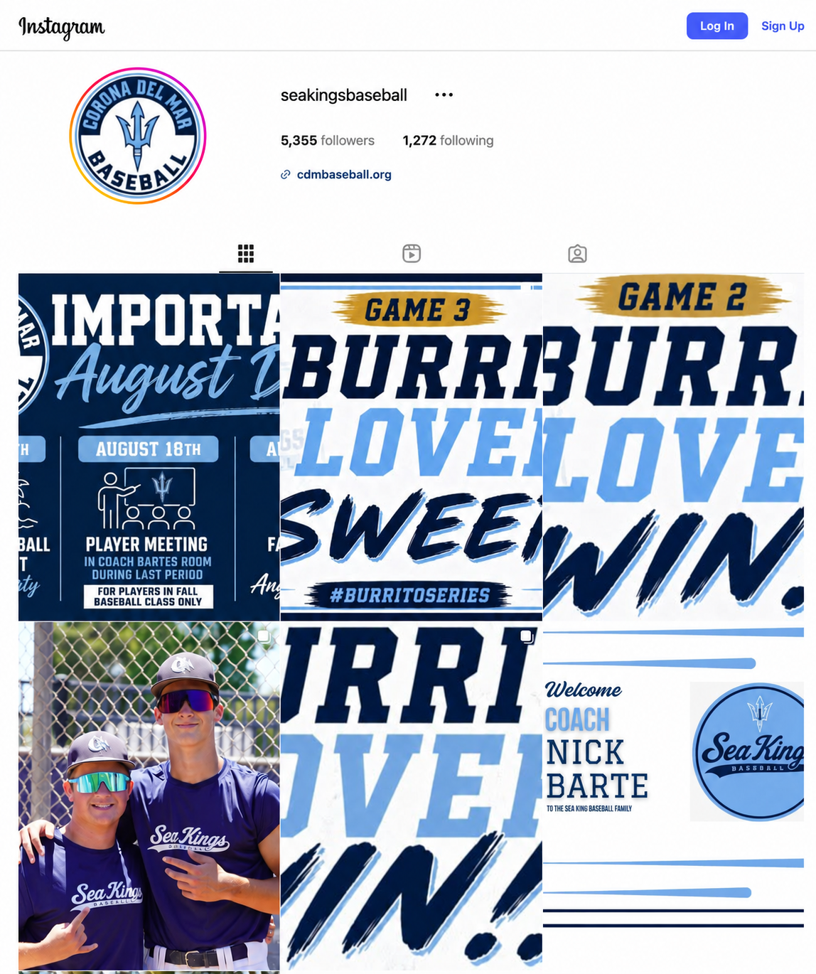 Sea Kings Baseball Instagram profile preview